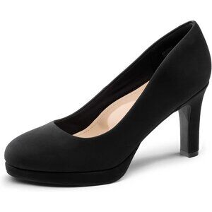 Dream Pairs Women's Black-nubuck Polyurethane Close Toe Low Kitten Heels Pump
